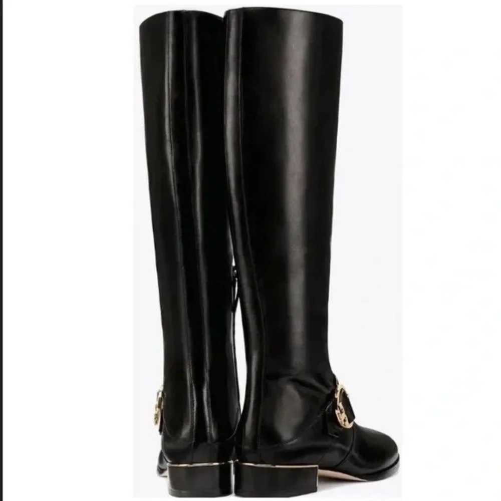 Tory Burch Black Calf Leather Riding Boots